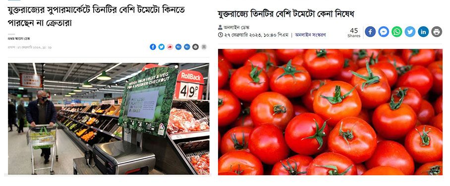 তিন প্যাকেট টমেটো