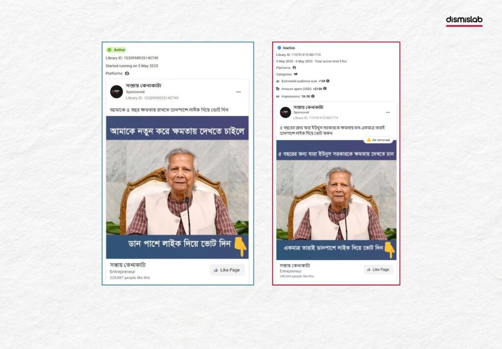 ডিসমিসল্যাবের পর্যালোচনা করা ৫৫টি বিজ্ঞাপনের একটিতেও মেটার নীতিমালা অনুযায়ী কোনো ডিসক্লেইমার ছিল না—যেটি বাধ্যতামূলক।