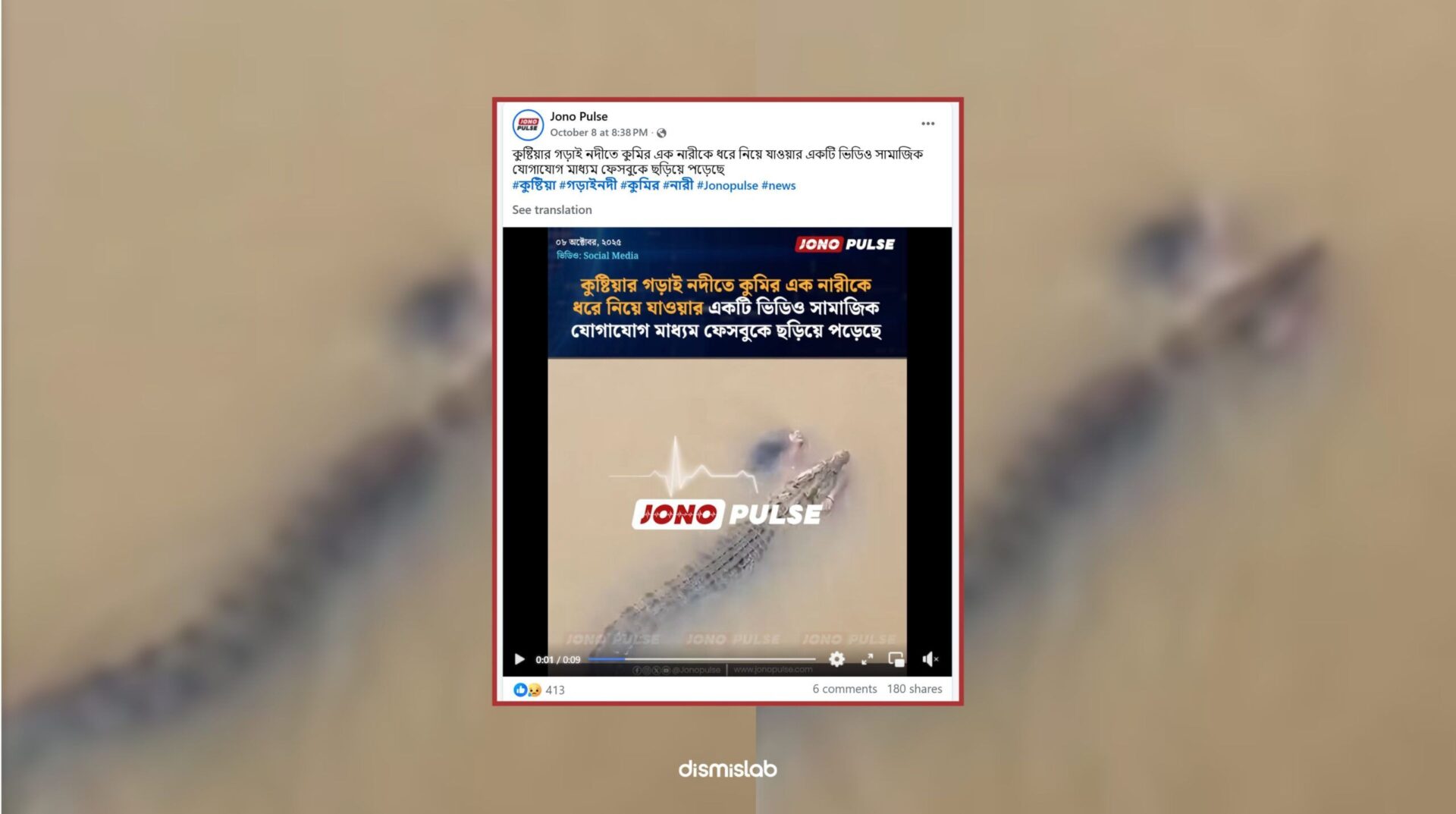 কুষ্টিয়ায় এক নারীকে কুমিরে টেনে নেওয়ার ভুয়া দাবি ফ্যাক্টিচেক
