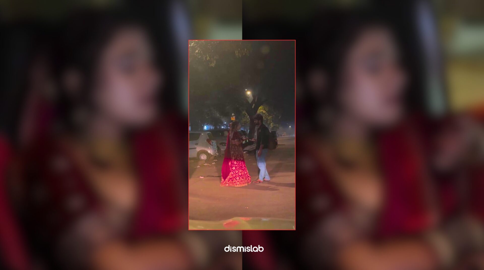 Fact-check report showing a staged video falsely claimed as real, where a bride is seen hugging her ex-lover two hours before her wedding, misleadingly circulated by Kalbela