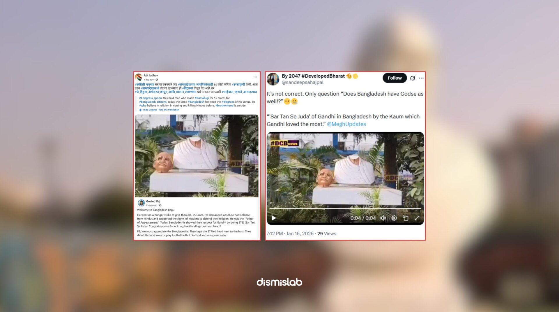 Fact-check of a viral image and video falsely claiming Mahatma Gandhi’s statue was vandalized in Bangladesh, when the incident actually occurred in West Bengal, India