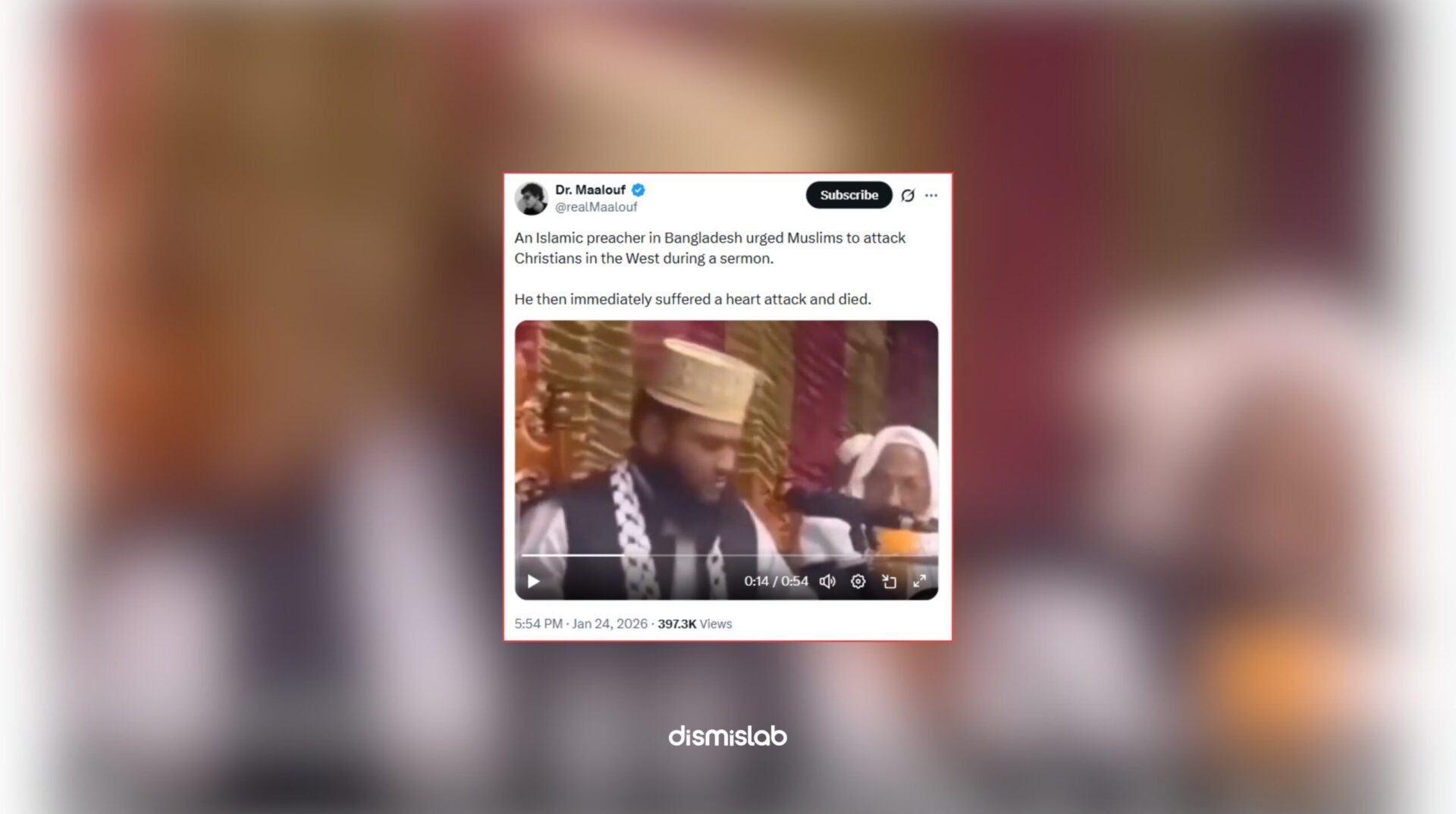 Fact-check image of a viral video falsely claiming Islamic speaker Maulana Faridul Islam called for attacks on Christians before collapsing, while verified reports confirm no such statement was made.