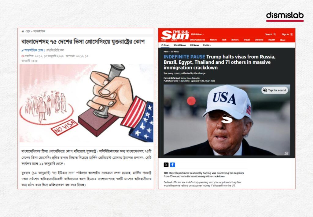 Fact-check report: Due to errors in Fox News and Reuters coverage, claims spread that the United States suspended all types of visas for 75 countries including Bangladesh; verification shows only immigrant visas were suspended, not all visa categories.