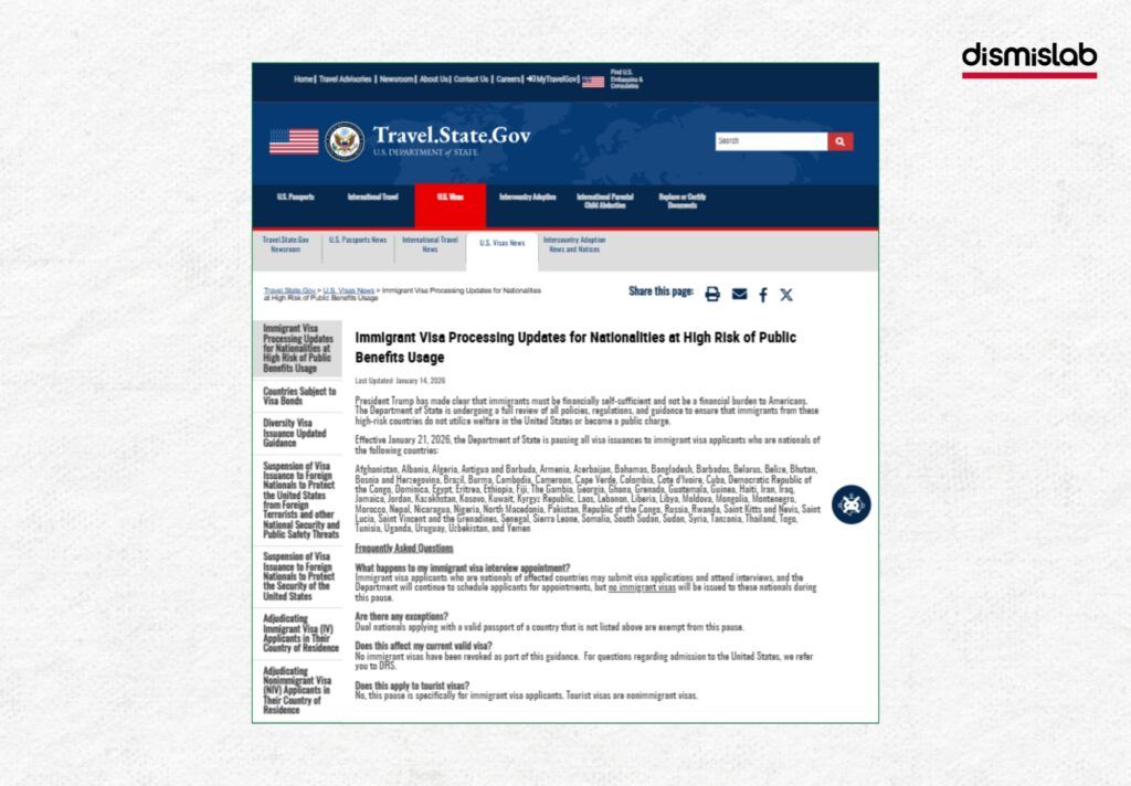 Fact-check report: Due to errors in Fox News and Reuters coverage, claims spread that the United States suspended all types of visas for 75 countries including Bangladesh; verification shows only immigrant visas were suspended, not all visa categories.