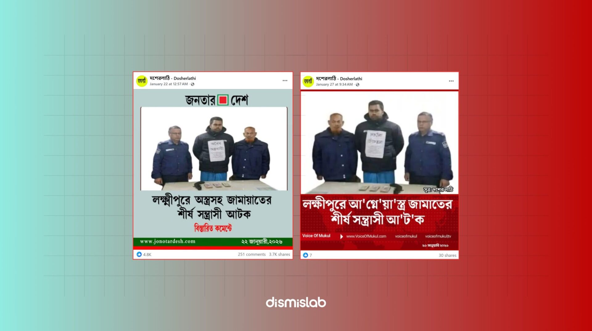 Fact-check shows viral image of alleged Jamaat militant arrest in Lakshmipur is misused from a robbery case involving BNP-linked suspects.