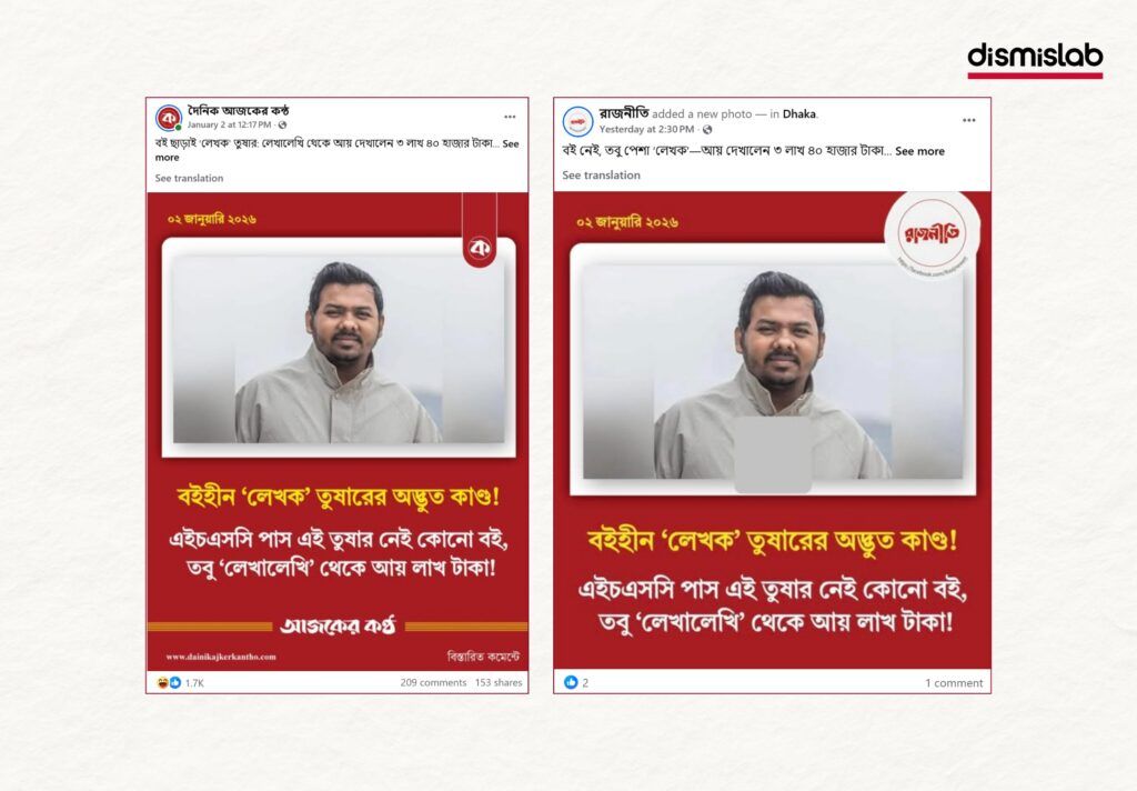 Fact-check of the claim that NCP leader Mohammad Golam Sarwar Tushar has no published books