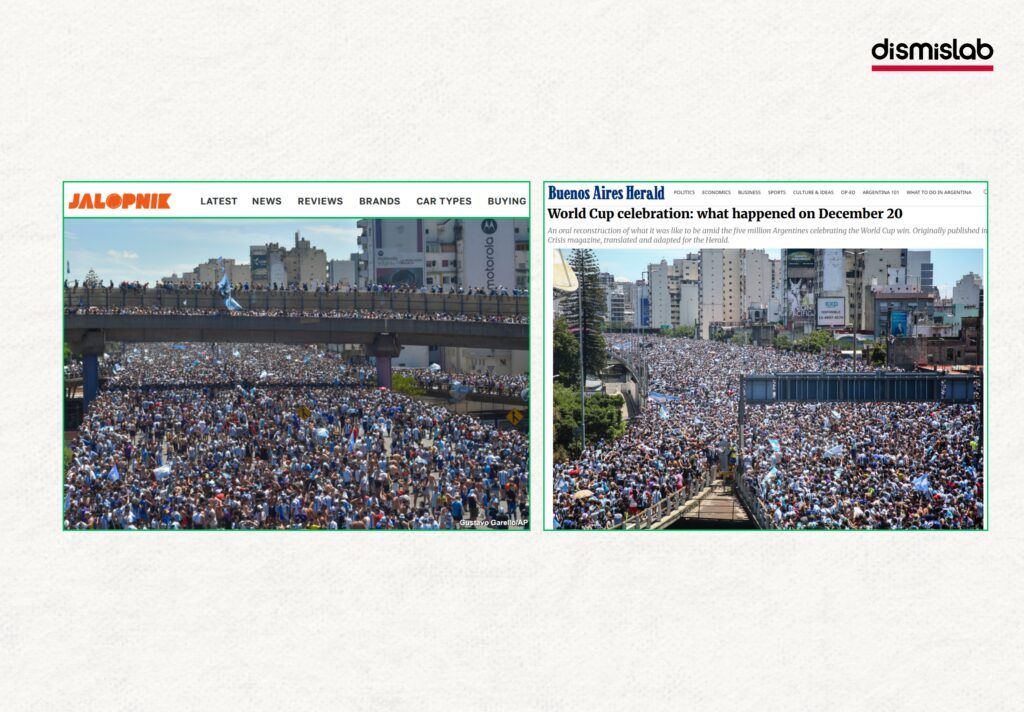 Fact-check showing viral photos claimed as a Jamaat-e-Islami rally in front of Notre Dame College in Dhaka are actually Argentina’s World Cup celebration scenes shared misleadingly on Facebook.