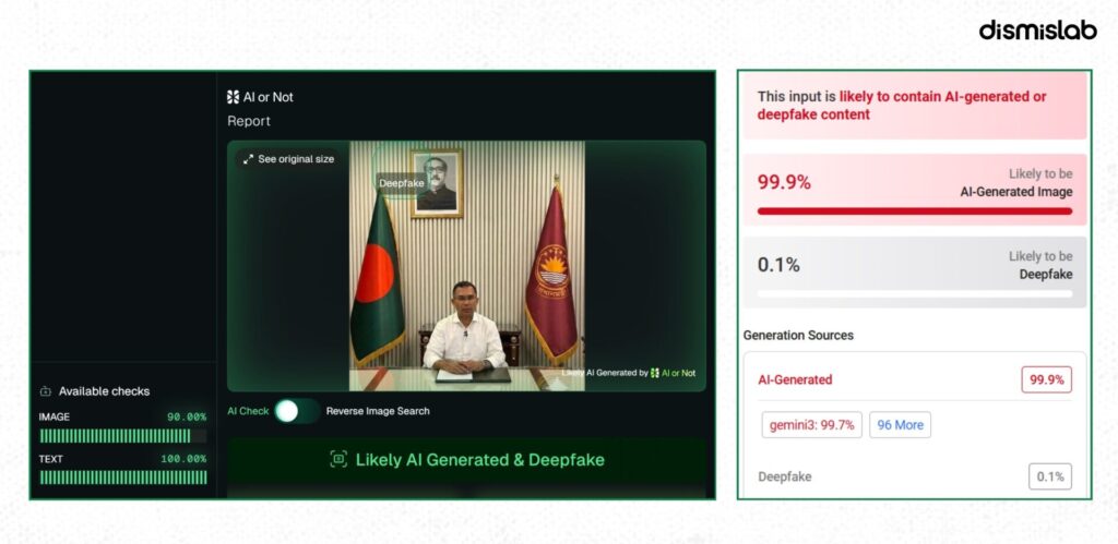 Fact-check reveals AI-edited image falsely showing Sheikh Mujibur Rahman’s portrait hanging in Prime Minister Tarique Rahman’s Secretariat office during national address.