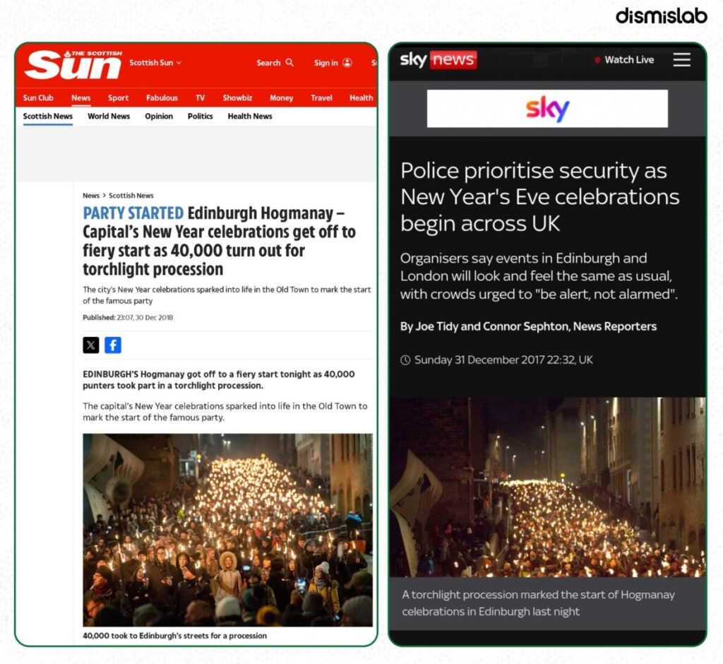 Fact-check: Fake Jamuna TV photocards claiming torch procession in Gopalganj actually use old photos from Edinburgh New Year torch parade