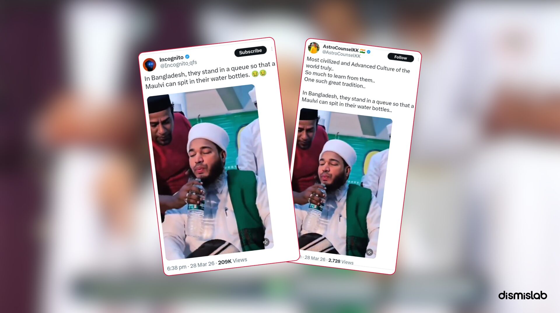 Fact-check: Viral video falsely claims people in Bangladesh line up to receive water bottles with a cleric’s spit; the footage is actually from Kerala, India.