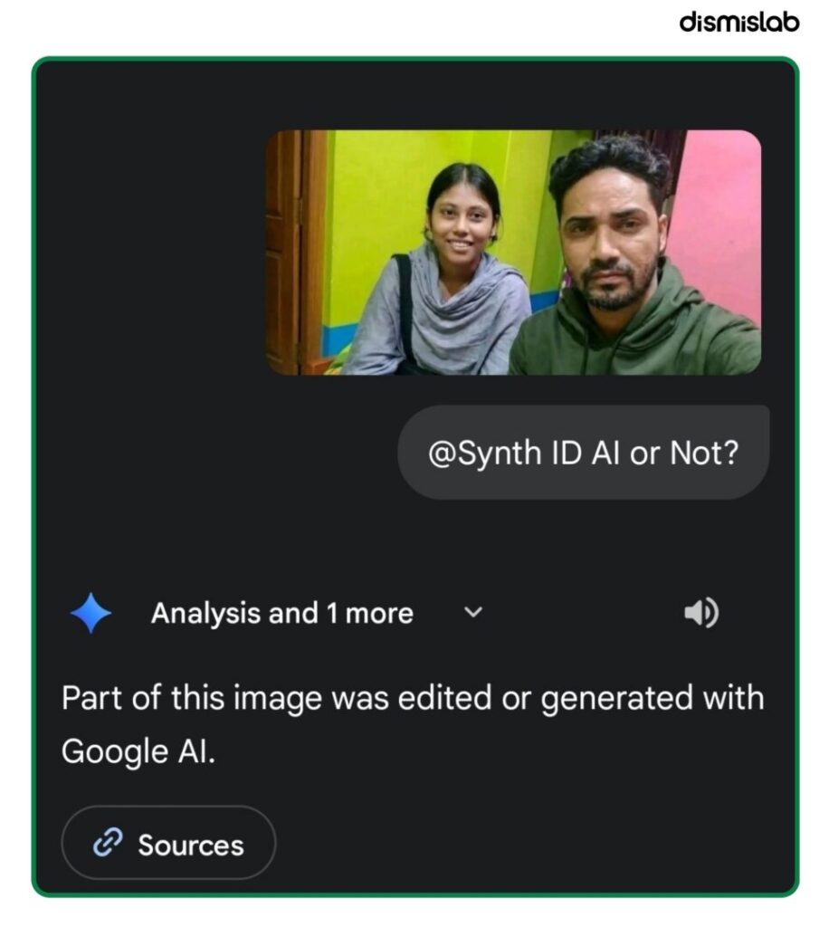 Fact-check: An image circulating on Facebook claiming to show DUCSU leader Fatima Tasnim Juma with Hadi murder accused Faisal Karim Masud is AI-generated.