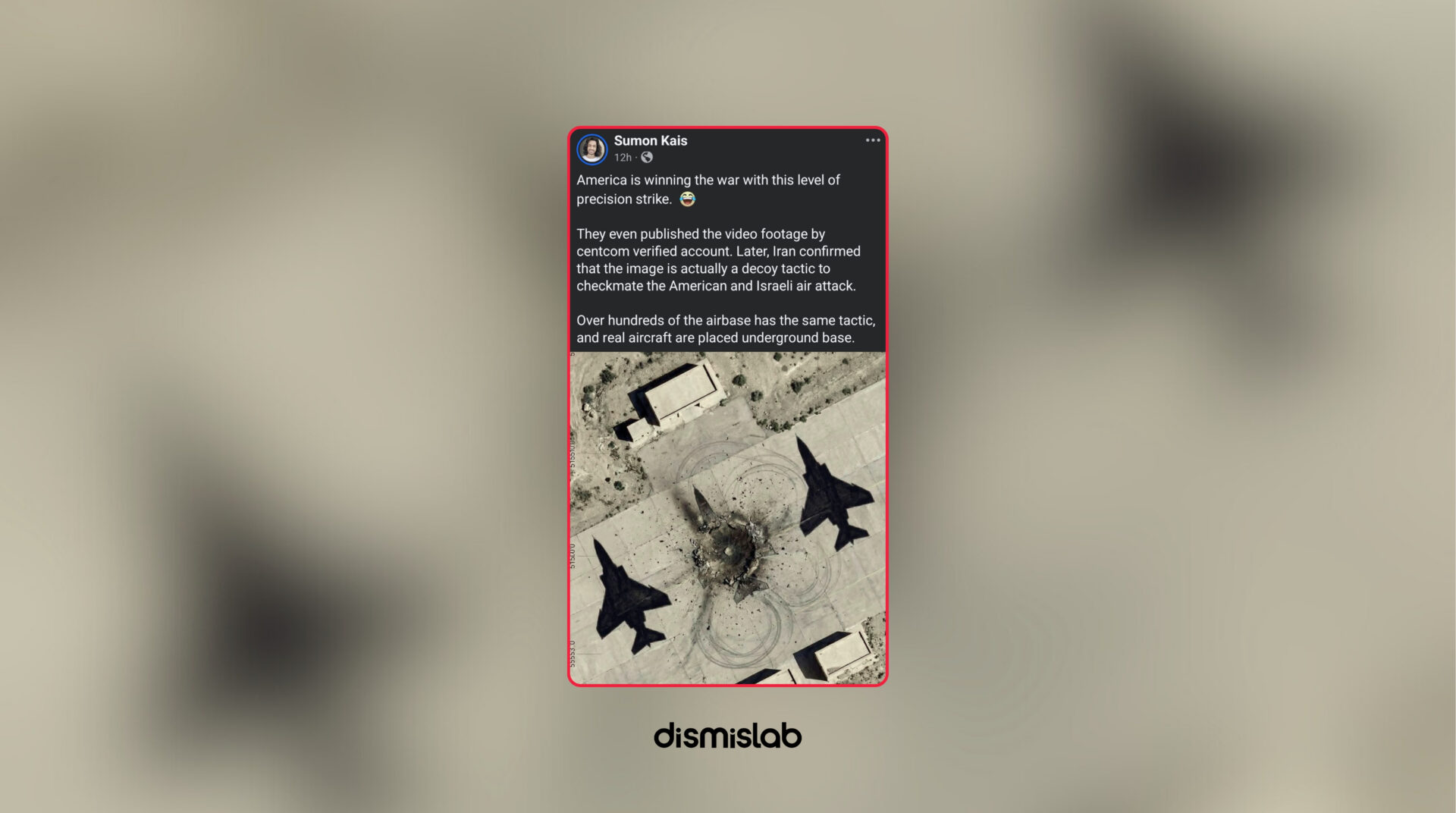 Fact-check: AI-generated satellite-style image falsely shared on Facebook claiming Iran painted fake warplanes at an airbase to mislead a US airstrike.