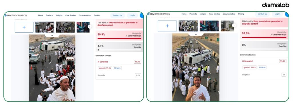 AI-generated images of a bus carrying Bangladeshi Hajj pilgrims overturned on a road falsely shared as real accident—fact-check reveals images are digitally created.