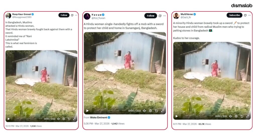Fact-check of viral video falsely claiming a Christian woman in Bangladesh defended her home from extremist Muslim attackers; the footage actually shows a theft-related mob attack in Sunamganj involving a Muslim family.