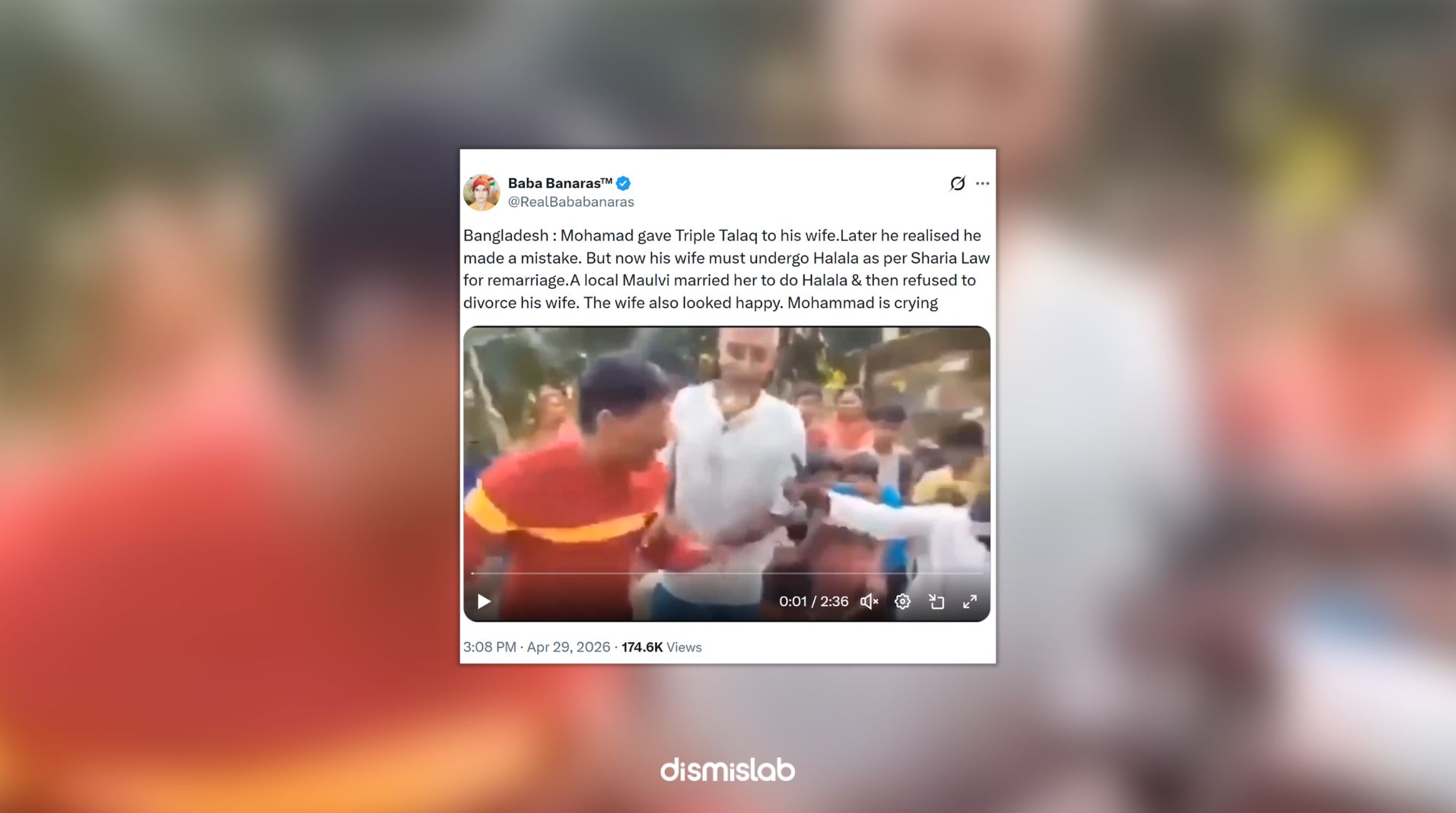 বাংলাদেশে এক যুবকের তালাক দেওয়া স্ত্রীকে এক মৌলভি হিল্লে বিয়ে করার পর আর ফেরত দিতে চাইছে না বলে একটি ভিডিও ছড়িয়েছে সামাজিক মাধ্যম এক্সে (সাবেক টুইটার)। একাধিক ভারত-ভিত্তিক অ্যাকাউন্ট থেকে এমন দাবিতে ভিডিওটি ছড়ানো হয়েছে। তবে ডিসমিসল্যাবের ফ্যাক্টচেকে দেখা যায়, দৃশ্যটি একটি স্ক্রিপ্টেড বা সাজানো ভিডিওর অংশ। 