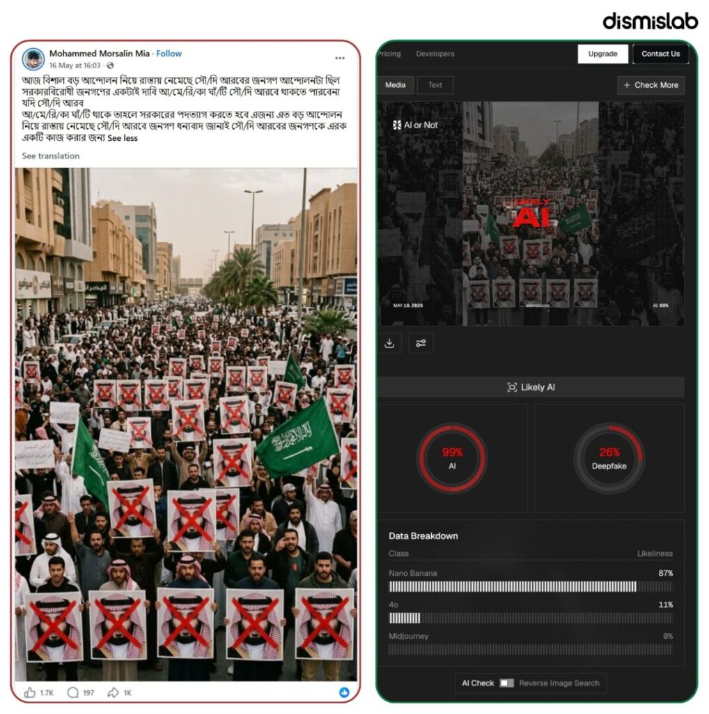 AI-generated image falsely shared as Saudi Arabia anti-government protest demanding removal of US military bases, fact-check shows
