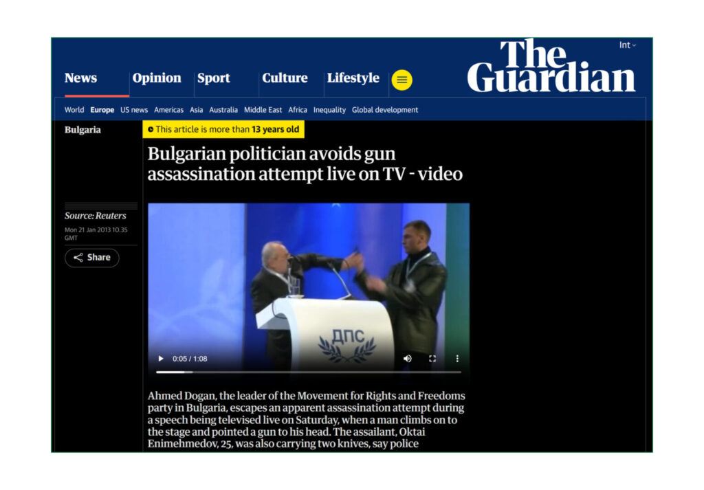 2013 footage of the attempted attack on Bulgarian politician Ahmed Dogan.