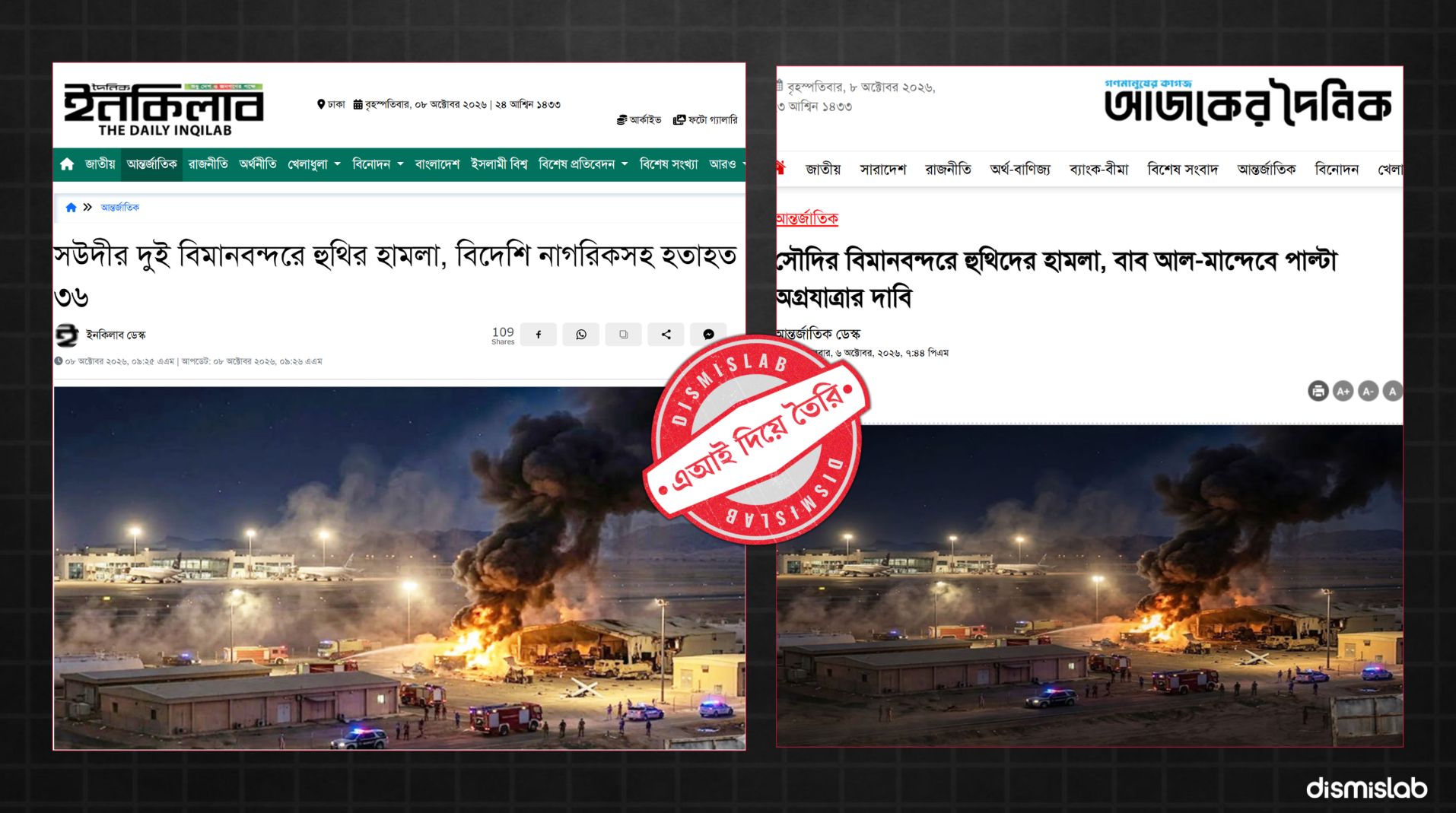 Inqilab Ajker Dainik AI image Houthi Attack