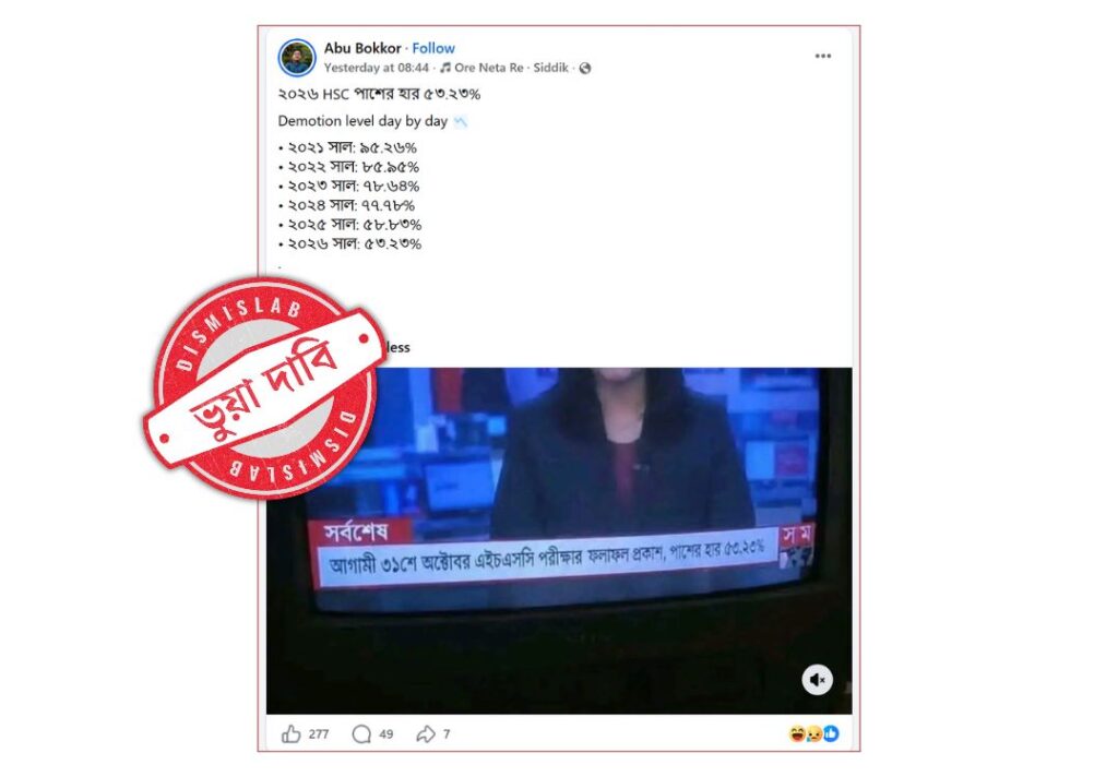 এইচএসসি পরীক্ষায় পাসের হার নিয়ে ছড়ানো তথ্যটি ভুয়া